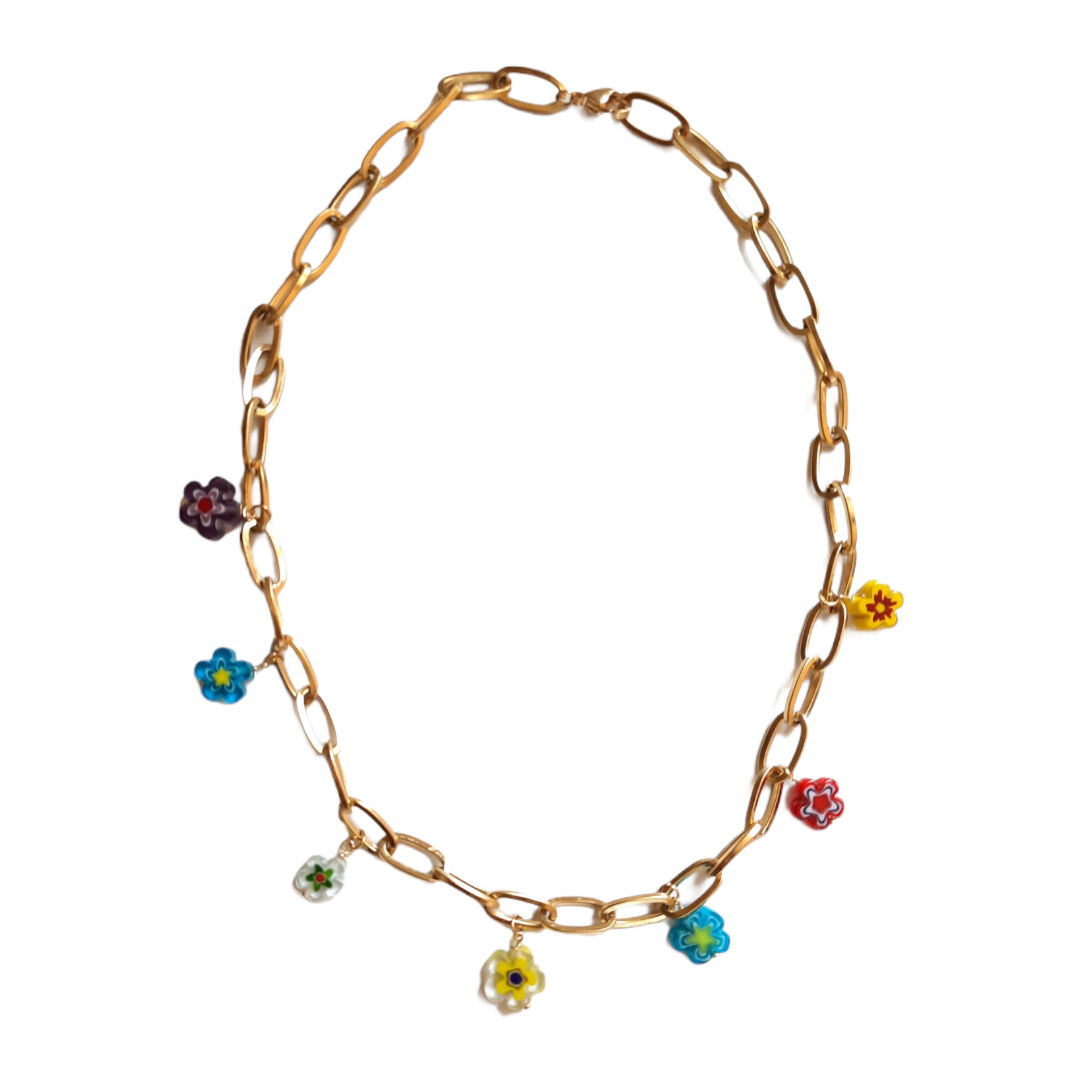 MULTICOLORED CRYSTAL FLOWER NECKLACE
